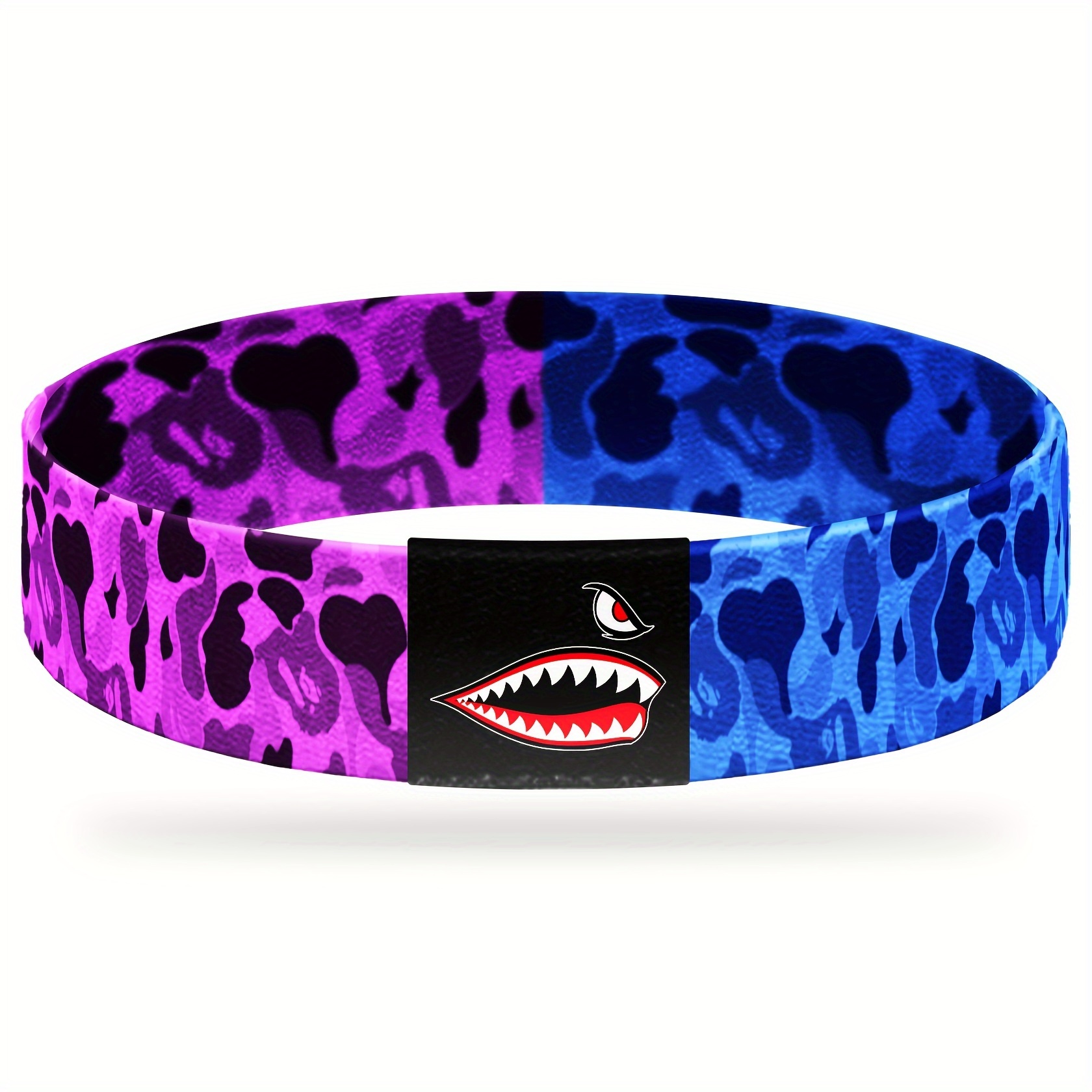 Shark Camo Print Wristband Elastic Polyester Vintage Style 1pc